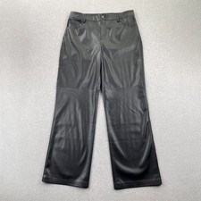 MANGO Faux Leather Pants Womens 10 Black Straight Leg Trouser High Waist Urban