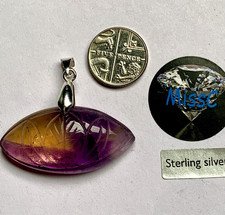 AMETRINE MUGHAL STYLE CARVED PENDANT 39X18MM  WITH 925 STERLING SILVER BAIL