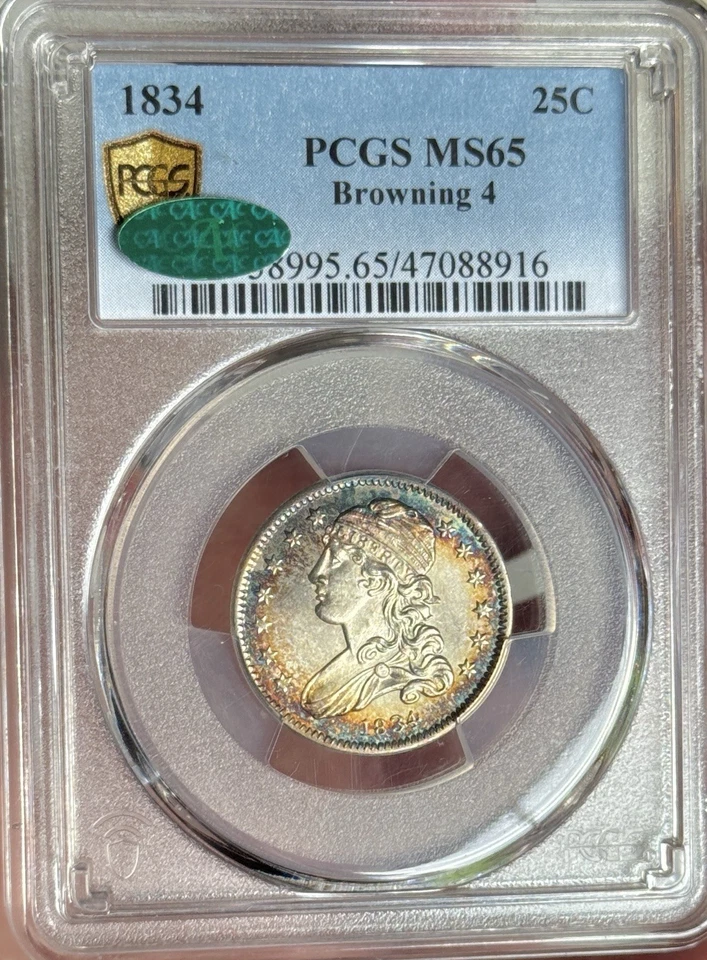 1834 25C PCGS MS65 CAC Capped Bust Quarter Exquisite Eye Appeal Ships FedEx ON - Image 2 of 3