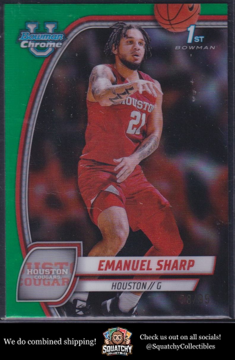 2024-25 Bowman University Chrome #23 Emanuel Sharp Green Refractor #/99