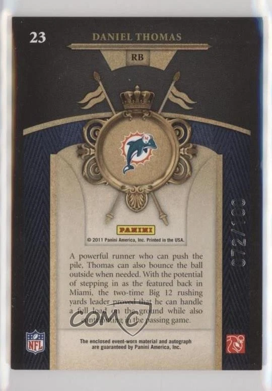 2011 Crown Royale Rookie Royalty Materials Signatures /100 Daniel Thomas Auto RC - Image 2 of 2
