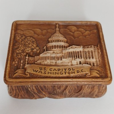 VTG US Capitol Small Trinket Box Faux Wood Look Multi Products Washington DC
