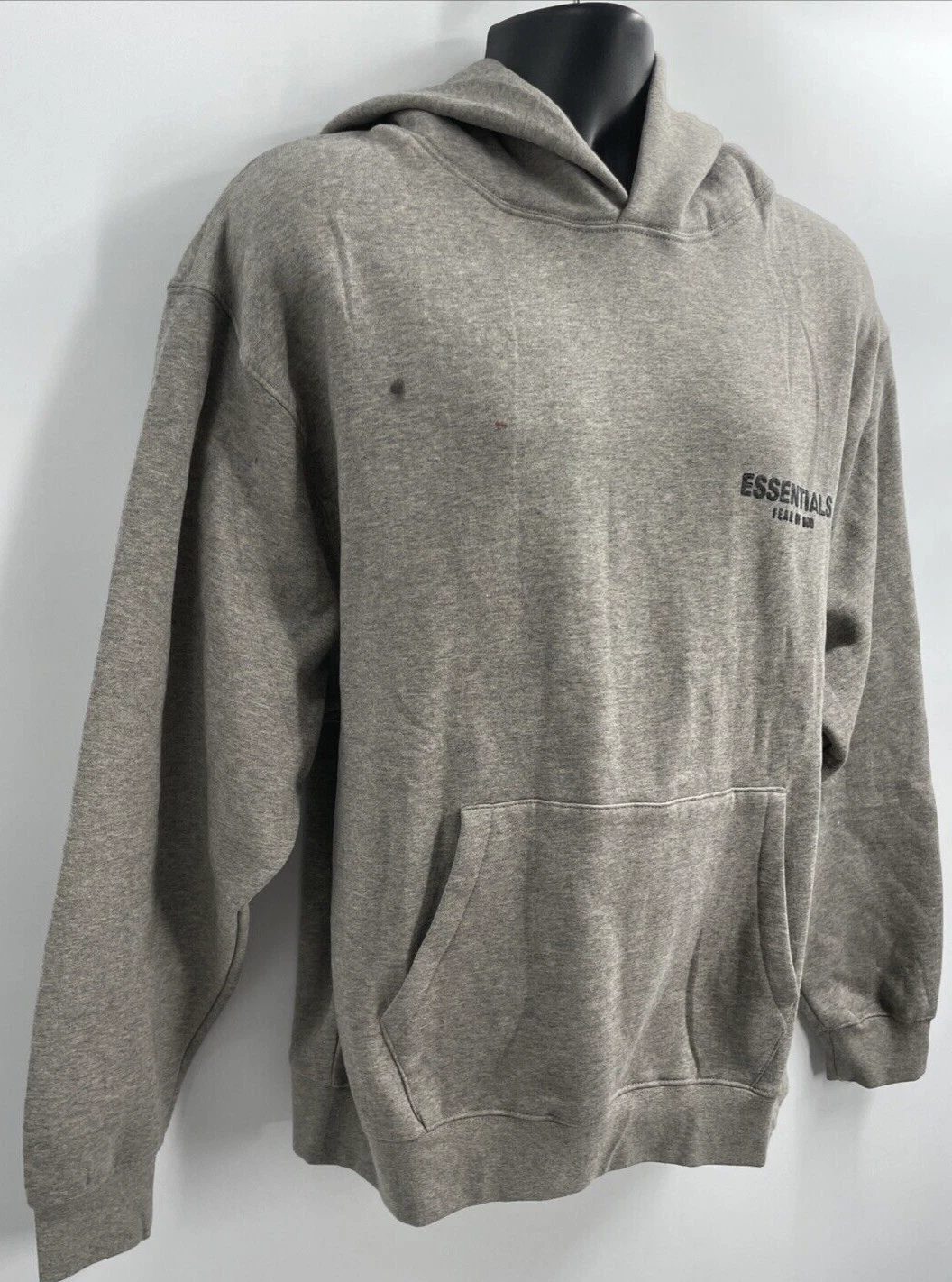 Autentico Pullover Fear of God Essentials Uomo Farina d'Avena Scura Felpa con Cappuccio Taglia Large