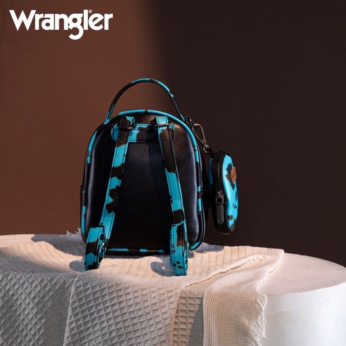 Wrangler Western Cowgirl Cow Print Mini Backpack With Coin Pouch Turquoise - Picture 3 of 7