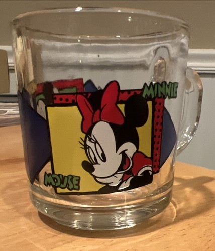 Vintage Anchor Hocking Disney Mickey Mouse Minnie Clear Glass Mug 3.5" Tall - Picture 3 of 4