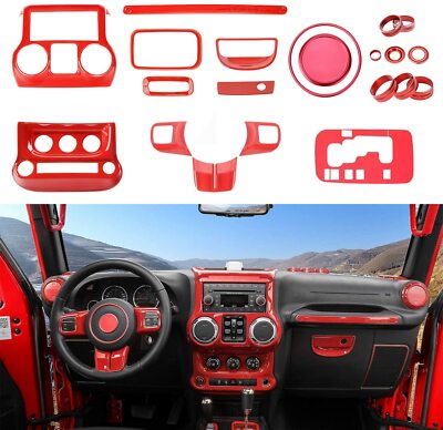 21x Full Set Interior Decoration Trim Kit For Jeep Wrangler JK JKU 2011-2017 Red
