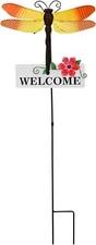 Metal Garden Stakes Welcome Sign Decorative Plant Stake (Dragonfly)