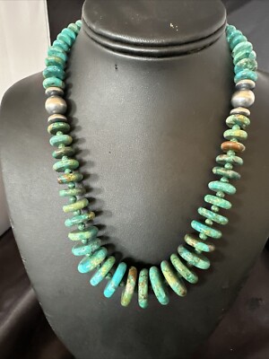 Navajo Graduated Turquoise Sterling Silver Necklace 19  18421
