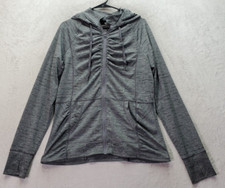 90 Degree by Reflex Jacket Women Size XL Gray Striped Hooded Drawstring Full Zip