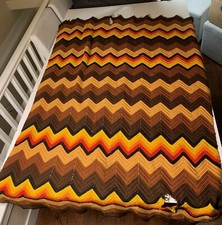 Vintage Muticolor Fall Blanket Knitted Cotton Brown/Yellow/Orange 