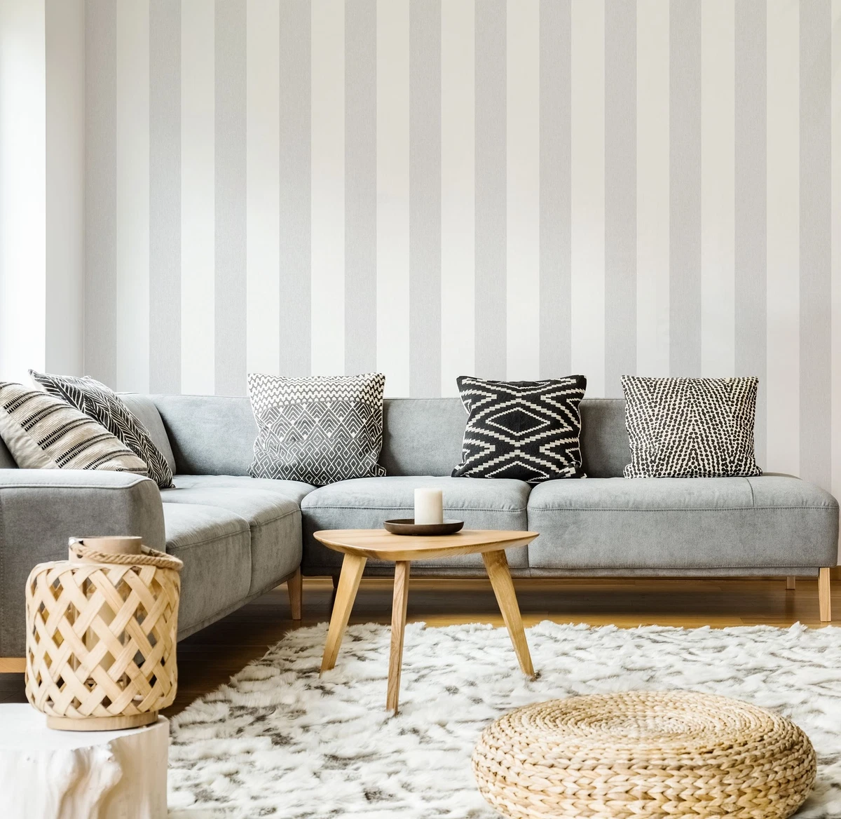 Grey Striped Wallpaper Living Room Matttroy