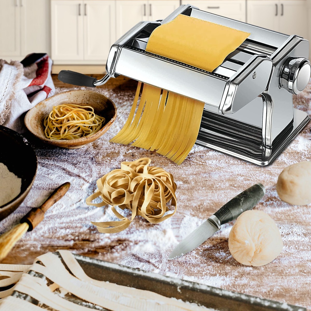 STAINLESS STEEL PASTA LASAGNE SPAGHETTI TAGLIATELLE RAVIOLI MAKER MACHINE  NEW