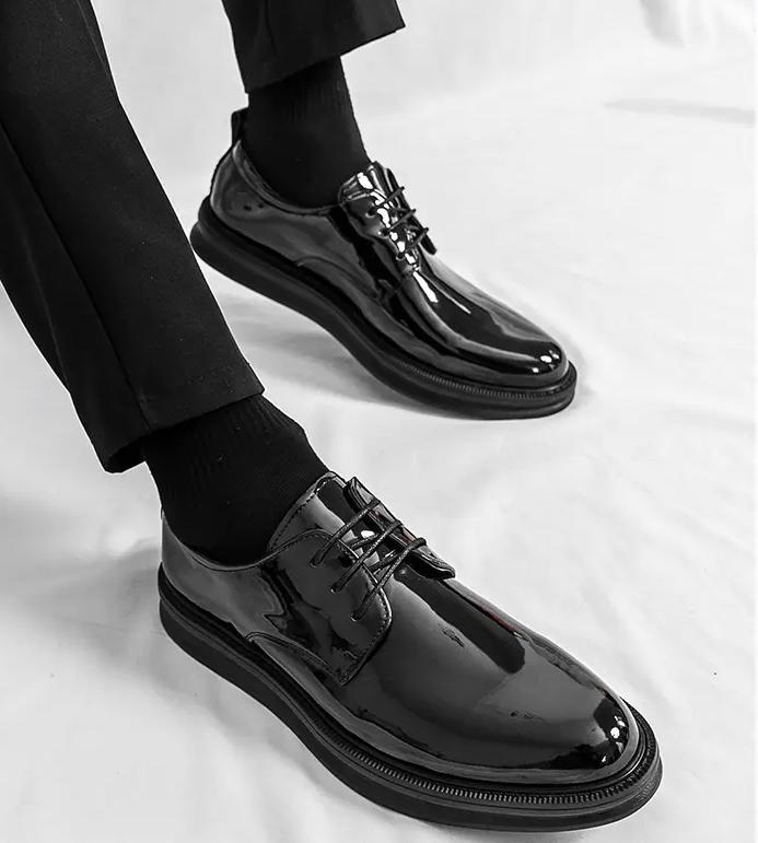 SAOLA Scarpe stringate uomo vernice a punta lucide casual business oversize chic