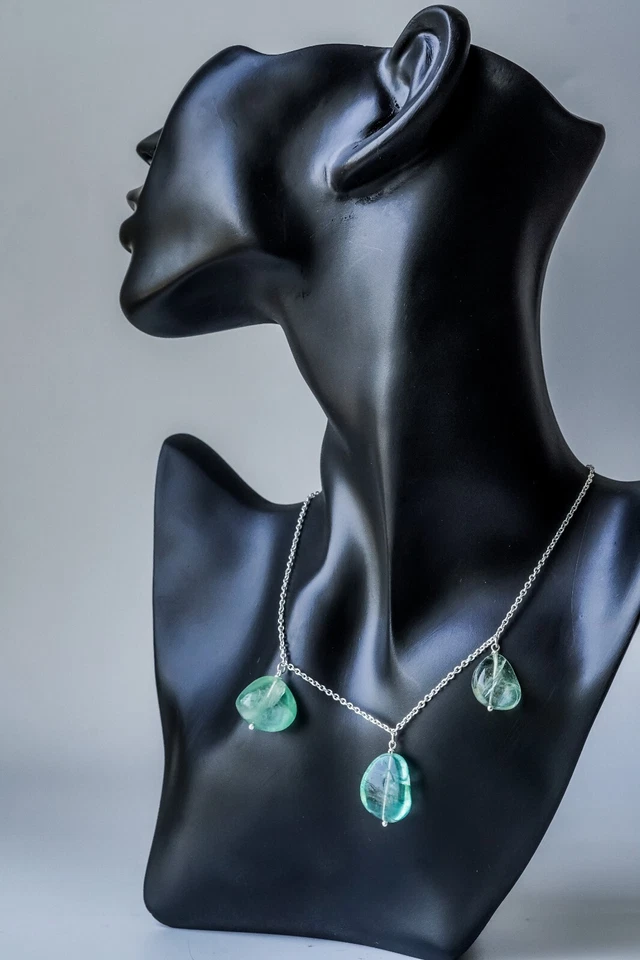 Colgante Fluorita Verde Natural en Plata 925, Collar Minimalista Genuino Regalos Foto 3 de 4