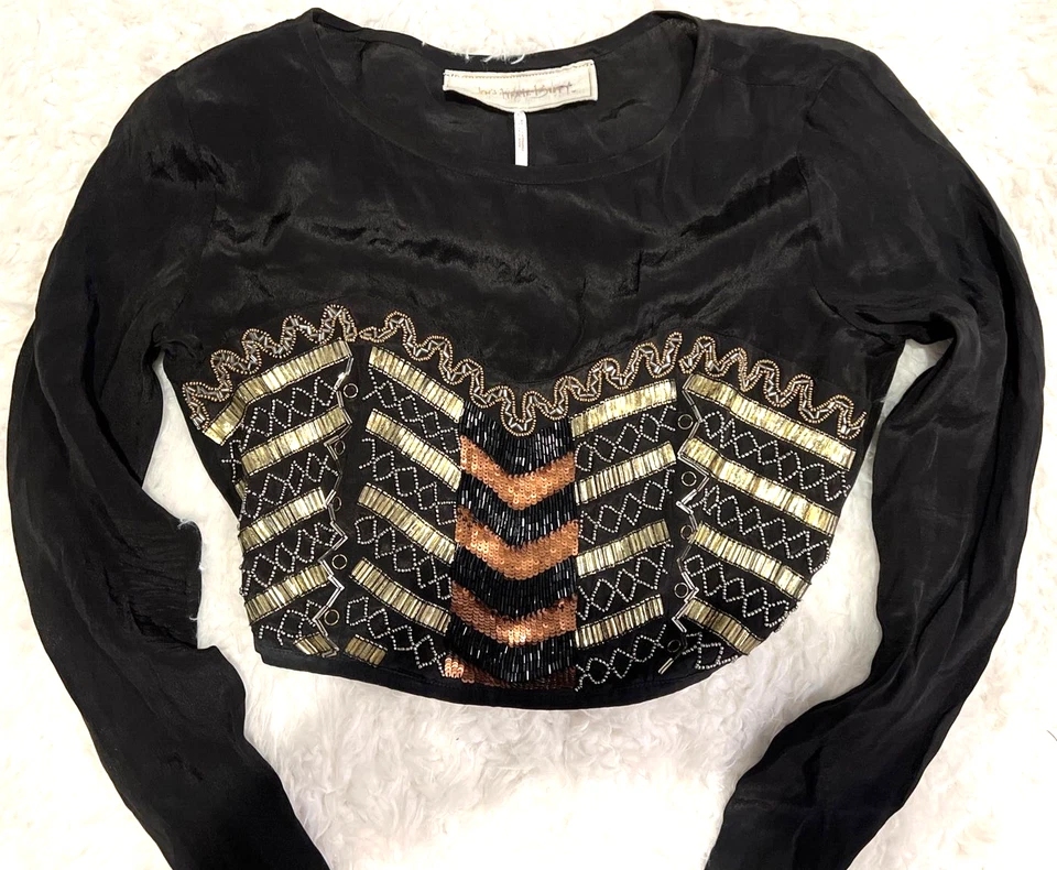 RaRe! JENS PIRATE BOOTY FREE PEOPLE BLACK CROP TOP Boho Lux FESTIVAL NEW! XS - Image 3 of 4