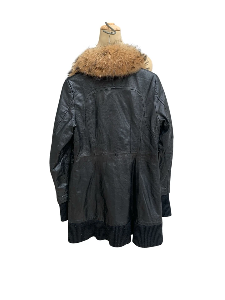 Chaqueta de cuero negra para mujer Rudsak cuello de piel XL Canadá abrigo de invierno de lujo #Z35 Foto 2 de 4