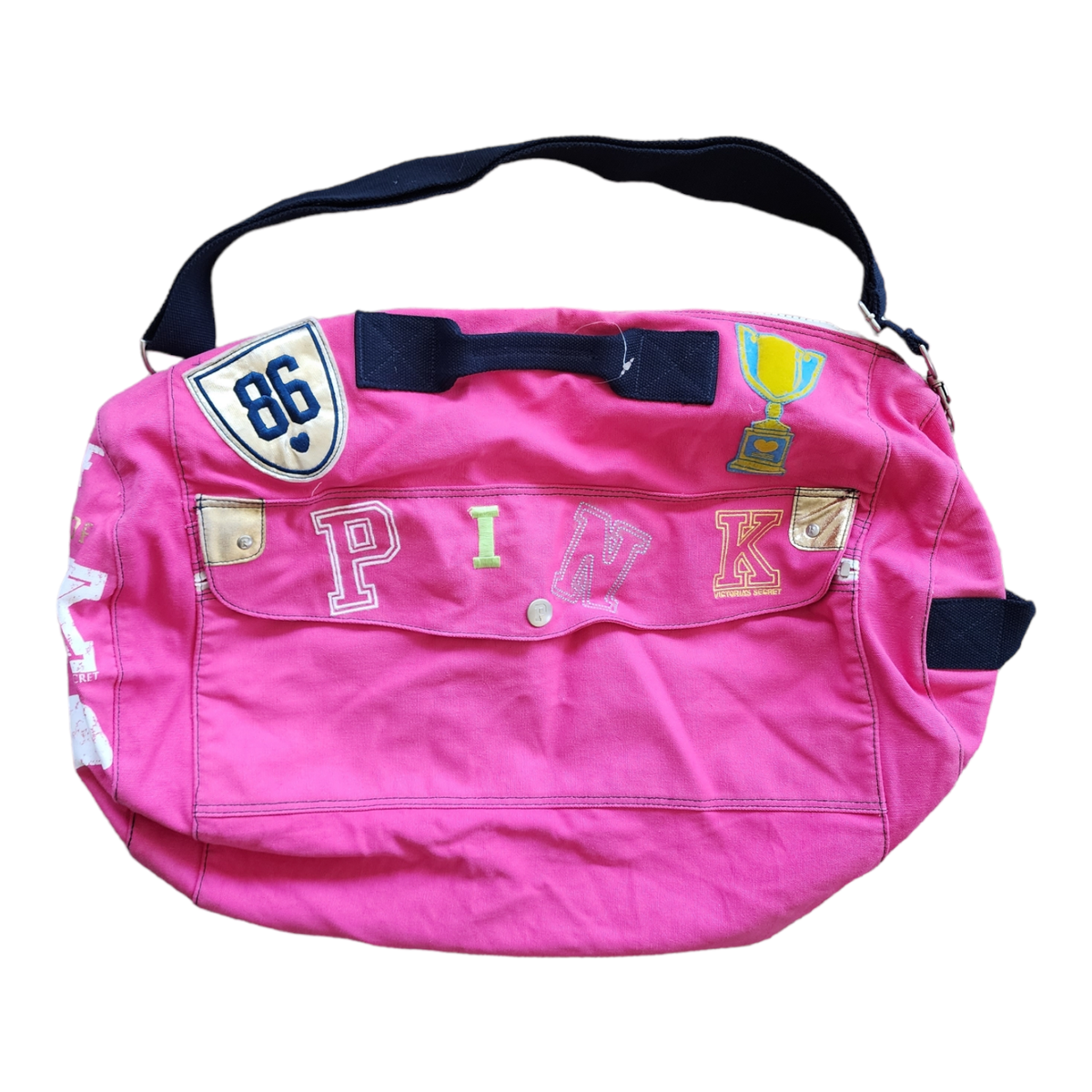 ☆Victoria's secret PINKお洒落なシンプルピンクダッフルバッグ Vintage PINK Victoria's Secret Graphic Large Duffle Bag with