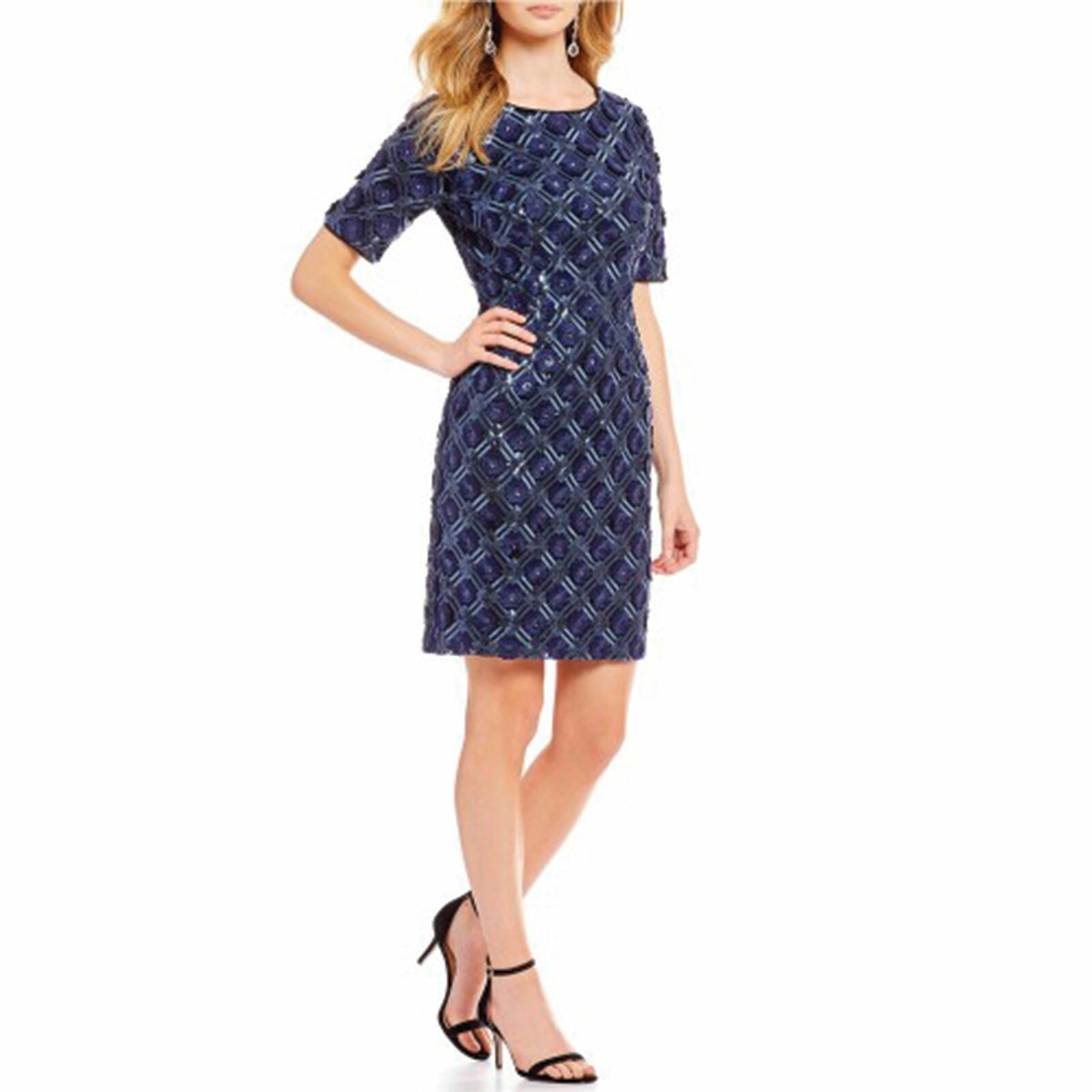 badgley mischka short sequin dress BADGLEY MISCHKA Short Sequin and Feather Cocktail Dress Purple/Black S Style Exchange Boutique PGH