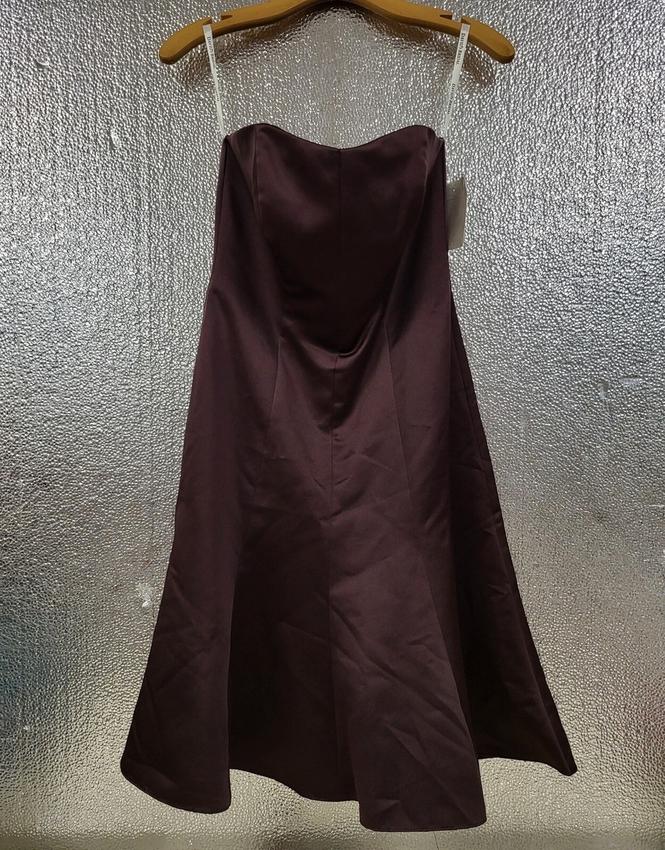 David's Bridal Strapless Charmeuse Truffl Eggplant Satin Dress