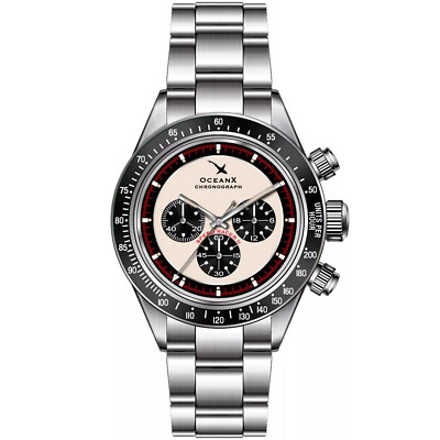 【手渡し限定】5'0\" Ocean Racer OceanX SRS212 Speed Racer II Men's Watch 41.5mm Cream Dial Panda