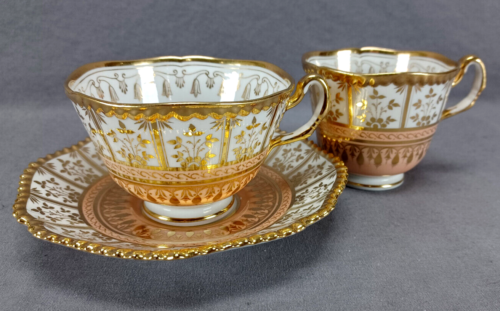 Flight Barr Worcester Apricot & Gold Paneled Floral Tea Cup & Saucer Trio C - Picture 1 of 17