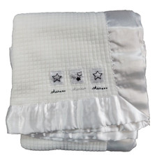 Gymboree White Textured Star Baby Blanket Waffle Satin Trim 2001