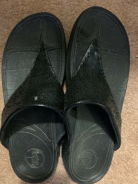 FItFlop Sz10 Electra Classic Black Sequin Flops Sandals Toning MicroWobbleBoard | eBay