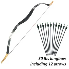 Handmade 30Lbs Traditional Recurve Bow Mongolian Longbow 12Pcs Fiberglass Arrow