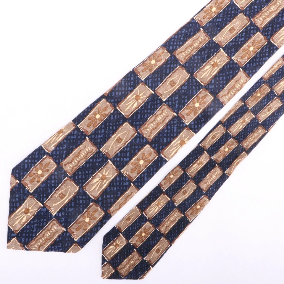 Corbata de seda Nordstrom azul marrón a cuadros con flores Foto 2 de 4