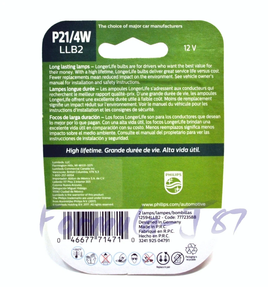 Philips LongerLife P21/4W 21/4W Two Bulbs Stop Brake Light Replacement Lamp Fit - Изображение 2 из 4