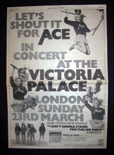 Ace Vicroria Palace Five-A-Side Album 1975 Poster Type Advert, Promo Ad