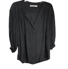 Jeunesse Francoise  Blouse Top Women's S Silk Black Polka