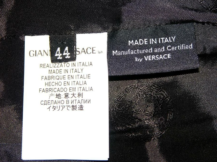 NUOVO GIANNI VERSACE APPLICAZIONE CATENA IN PELLE VERNICIATA LANA VERNICE ABITO NERO 44 8