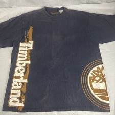 VINTAGE Timberland 3XL Shirt Blue Faded Giant Logo