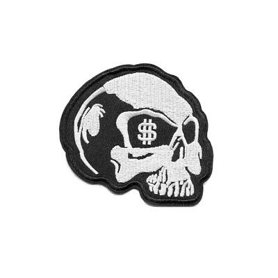 Skull with Dollar Sign Eye Iron-On Embroidered Patch   Bold and Edgy
