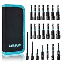 Libraton 21PCS Magnetic Nut Driver Set Impact Drill Driver Bit Set 1/4" Metric &