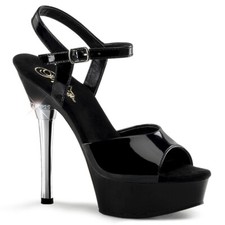 PLEASER ALL609/B/M Basic Black Platform Chrome Heels Ankle Strap Stripper Shoes