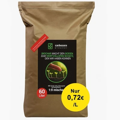 CARBOZERO Biochar 60 L (carbone vegetale) - Terra Preta, ammendante, agricoltura ecologica