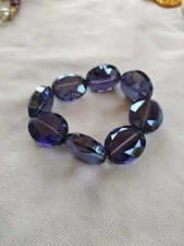 Vintage Glass Crystal 7" Bracelet Dark Purple Faceted Bead Stretch Jewelry