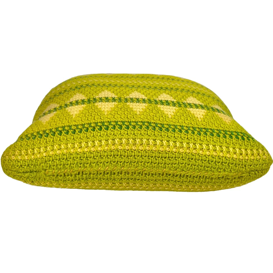 VTG 70s Hand Crochet Accent Pillow Double Sided Green Red Geometric Set Of 2 - Image 4 of 4