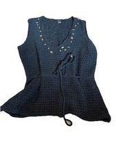Vintage Express Black Crochet Knit Tank Top V...