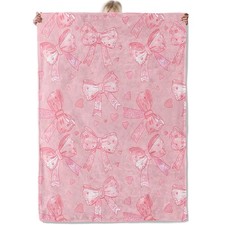 Pink Bow Heart Throw Blanket Soft Fuzzy Cozy Flannel Bed Couch 50x60 Inch