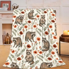 Raccoon Blanket Super Soft Warm Fluffy Fleece Flannel Animal Throw 50x40 In