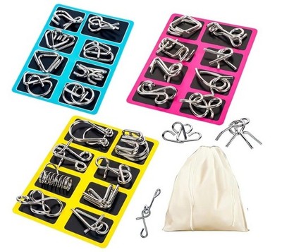 Metal Wire Puzzle Set of 24 with Pouch,Brain Teaser IQ Test Trick Toy for Party