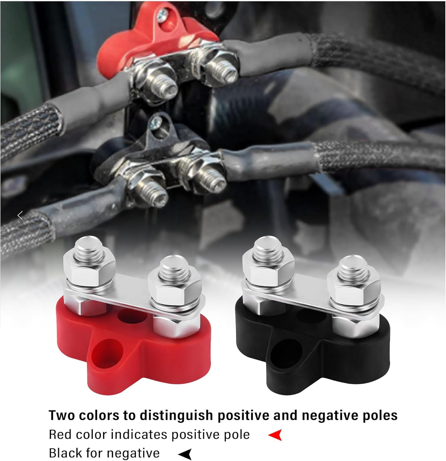 2PCS Battery Terminal Distribution Block,M8 Dual Studs Bus Bar Terminal Block wi