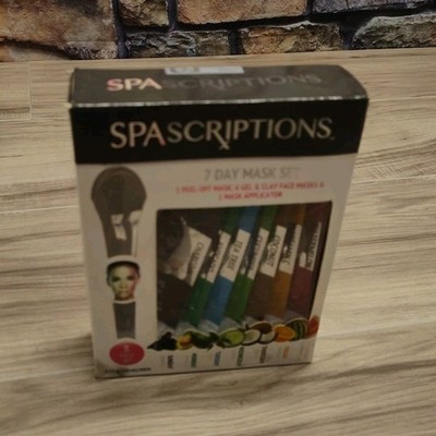 SpaScriptions 7 Day Mask Set 8 Piece Face Kit Charcoal Avocado Gel Clay Peel-Off