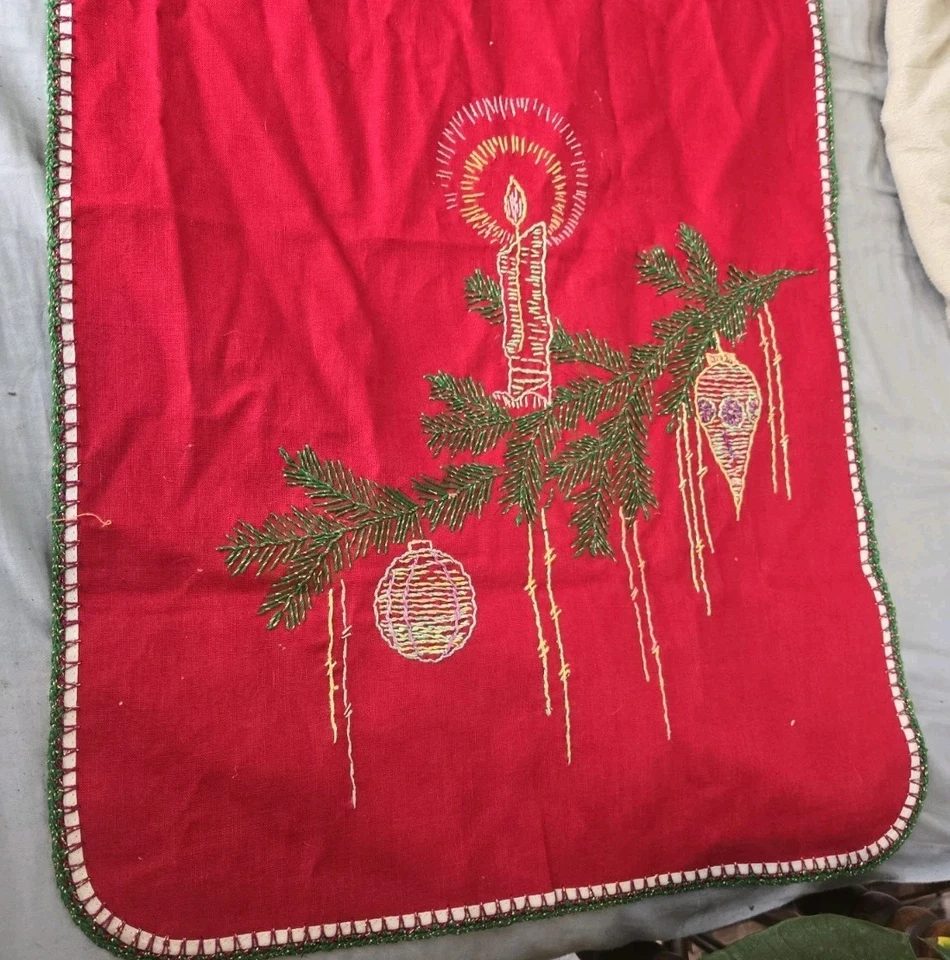 De colección MCM Bordado a Mano Navidad Mesa Corredor Vela Árbol Rama Adornos Foto 2 de 4