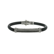 Konstantino 925 Sterling Silver Black Spinel Leather Bracelet Size 7.5"