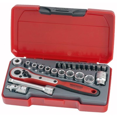 Teng Tools 24 Piece 1/4 Inch Drive 6 Point Metric Regular/Shallow Socket Set ...