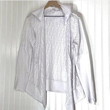 Prana L Waterfall Cardigan Hooded Organic Cotton Recycled Poly White Gray USA
